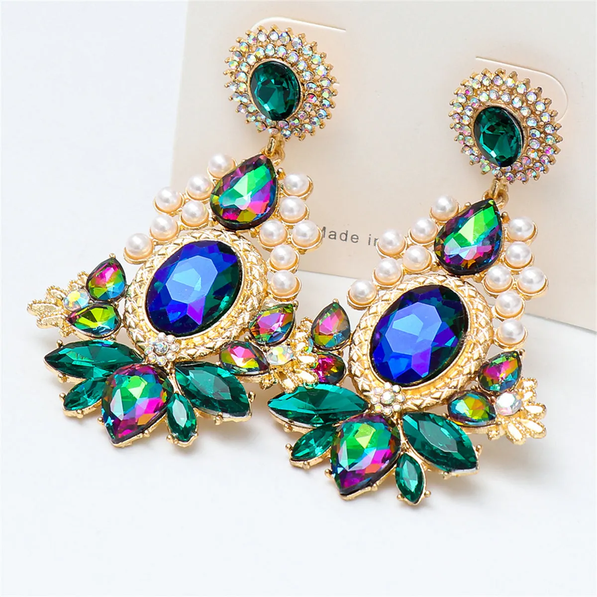 Green Crystal & Cubic Zirconia Pearl 18K Gold-Plated Botany Drop Earrings