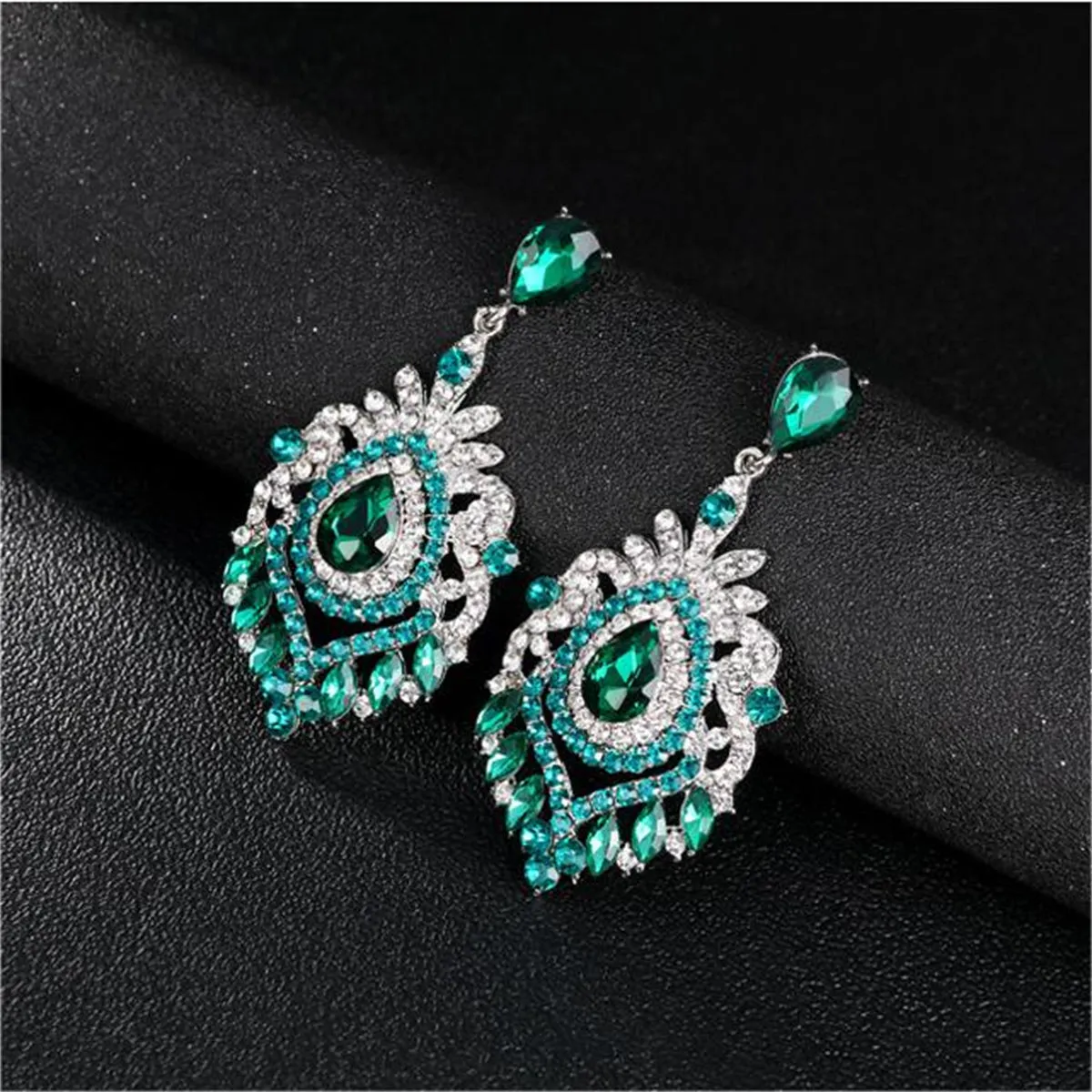 Green Crystal & Cubic Zirconia Silver-Plated Botanical Drop Earrings