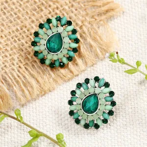 Green Crystal & Cubic Zirconia Stud Earrings
