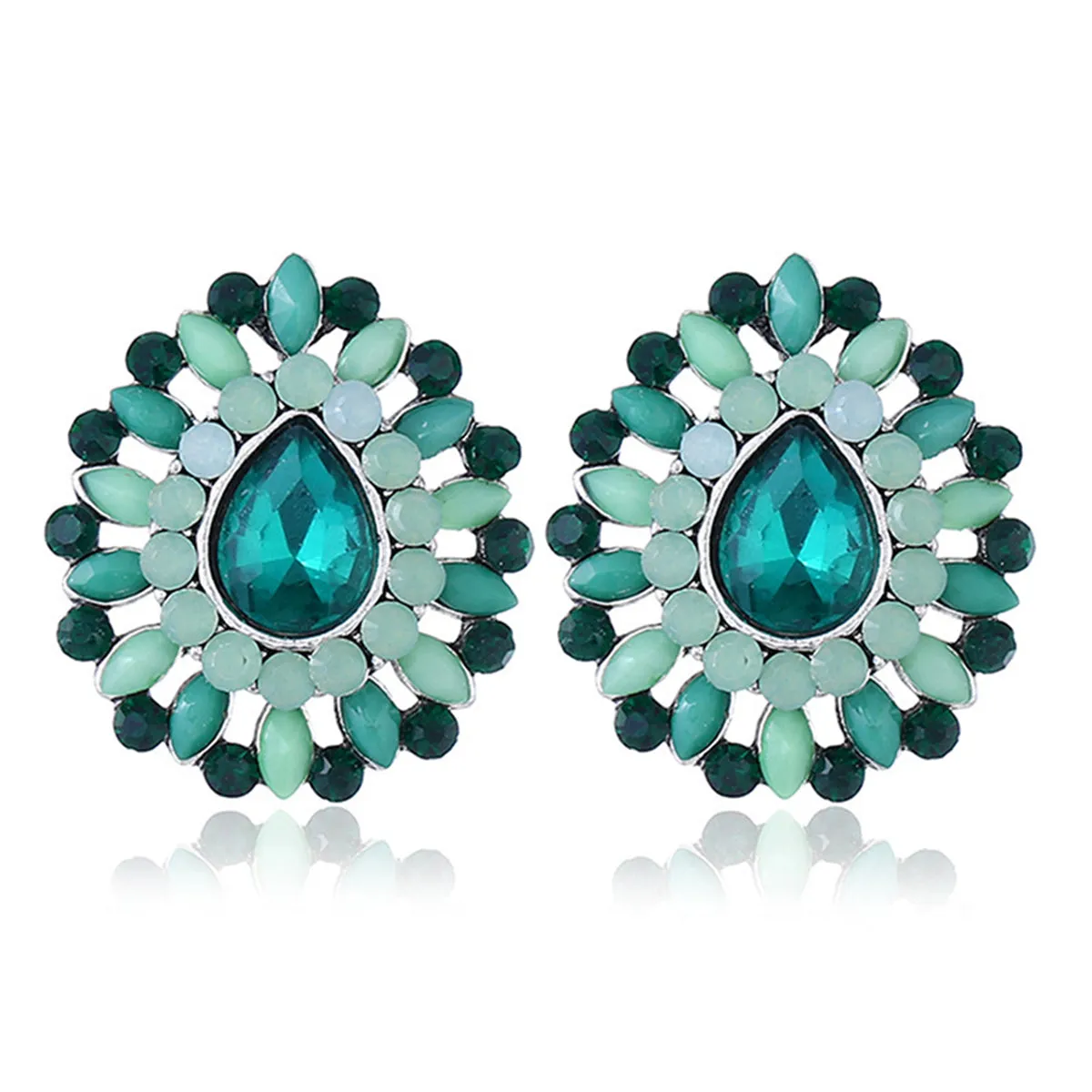 Green Crystal & Cubic Zirconia Stud Earrings