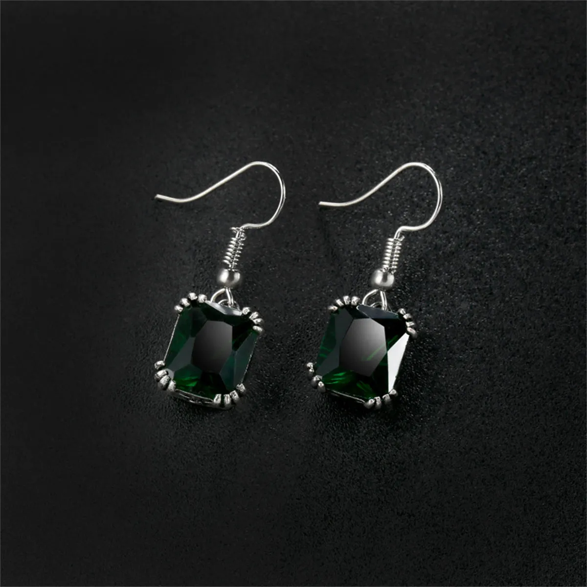 Green Crystal & Silver-Plated Princess-Cut Drop Earrings