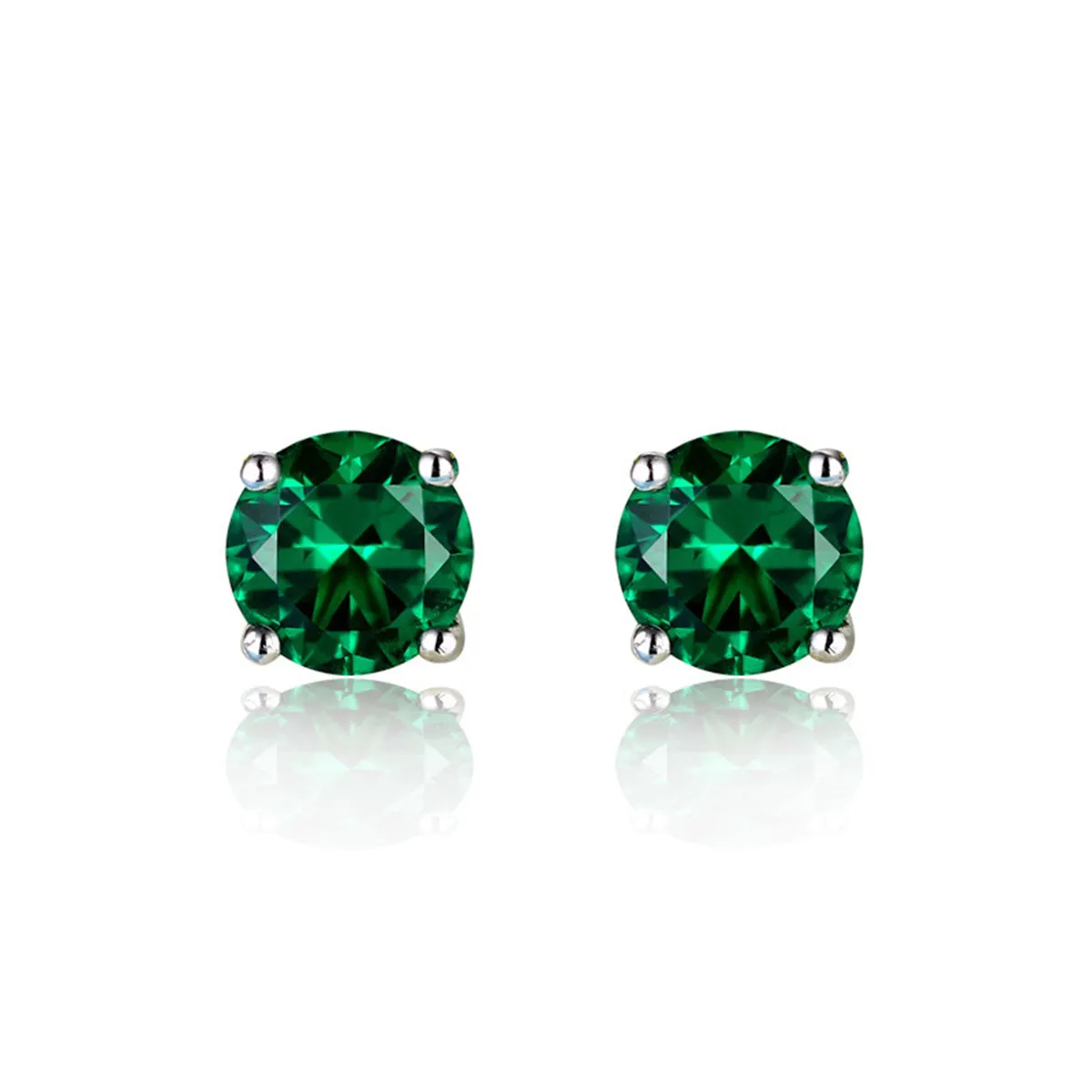 Green Crystal & Silver-Plated Round Stud Earring