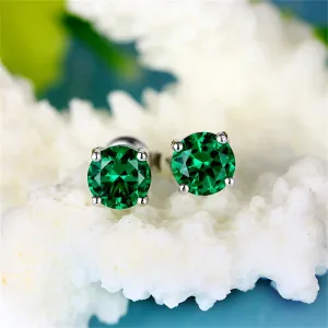 Green Crystal & Silver-Plated Round Stud Earring
