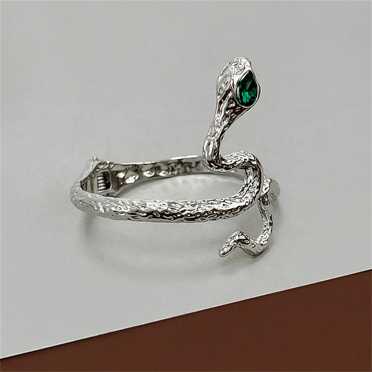 Green Crystal Textured Snake Bypass Hinge Bangle