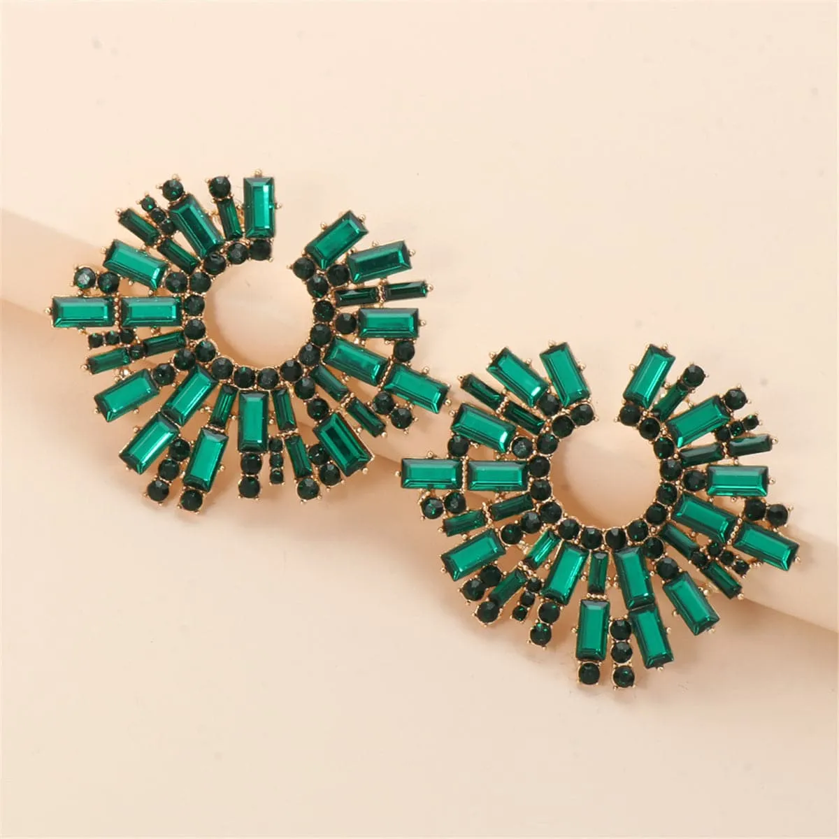 Green Cubic Zirconia & 18K Gold-Plated Hola Round Stud Earrings