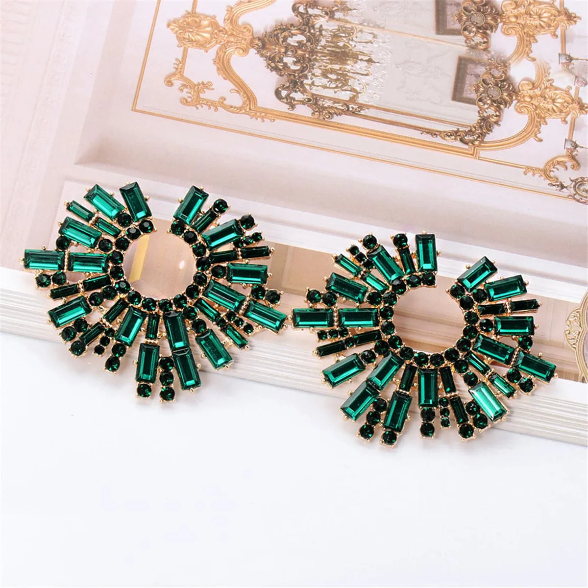 Green Cubic Zirconia & 18K Gold-Plated Hola Round Stud Earrings
