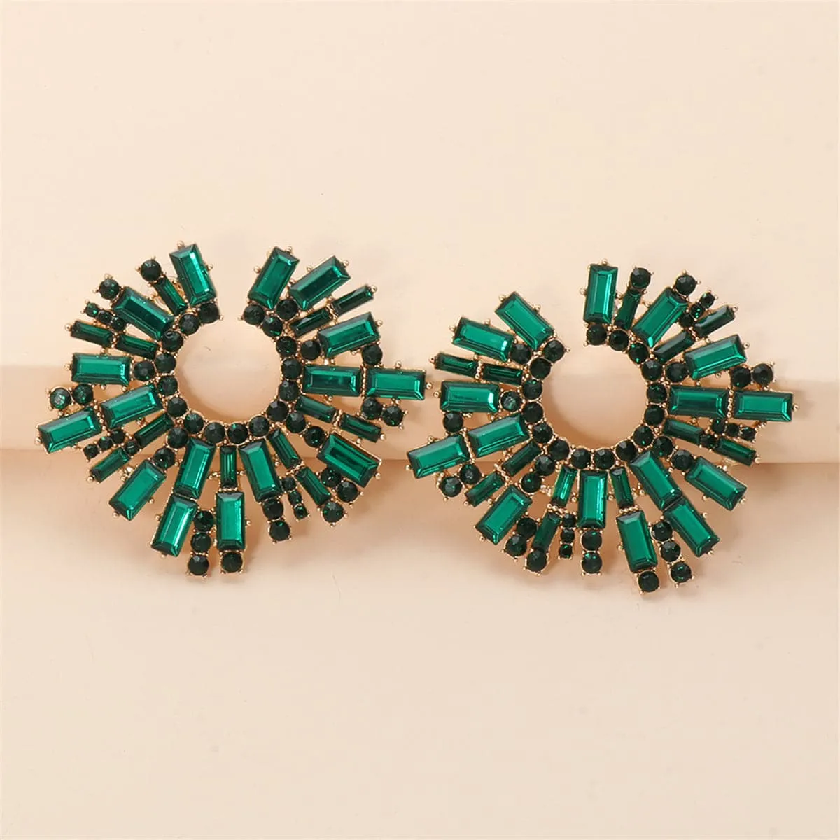 Green Cubic Zirconia & 18K Gold-Plated Hola Round Stud Earrings