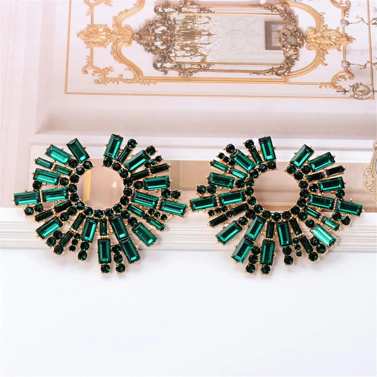 Green Cubic Zirconia & 18K Gold-Plated Hola Round Stud Earrings