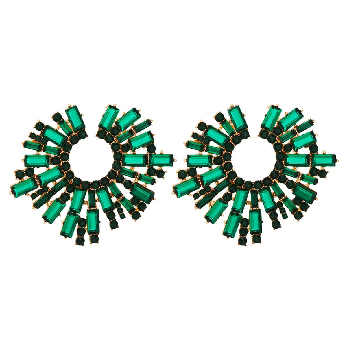 Green Cubic Zirconia & 18K Gold-Plated Hola Round Stud Earrings