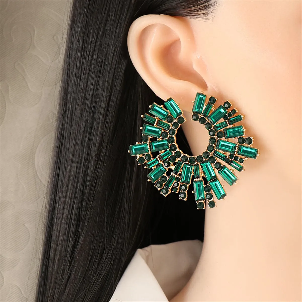 Green Cubic Zirconia & 18K Gold-Plated Hola Round Stud Earrings