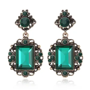 Green Cubic Zirconia & Crystal Floral Drop Earrings