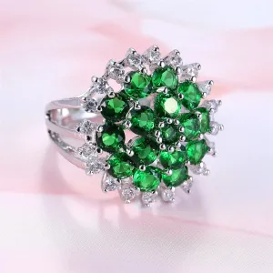 Green Cubic Zirconia & Crystal Sunflower Ring