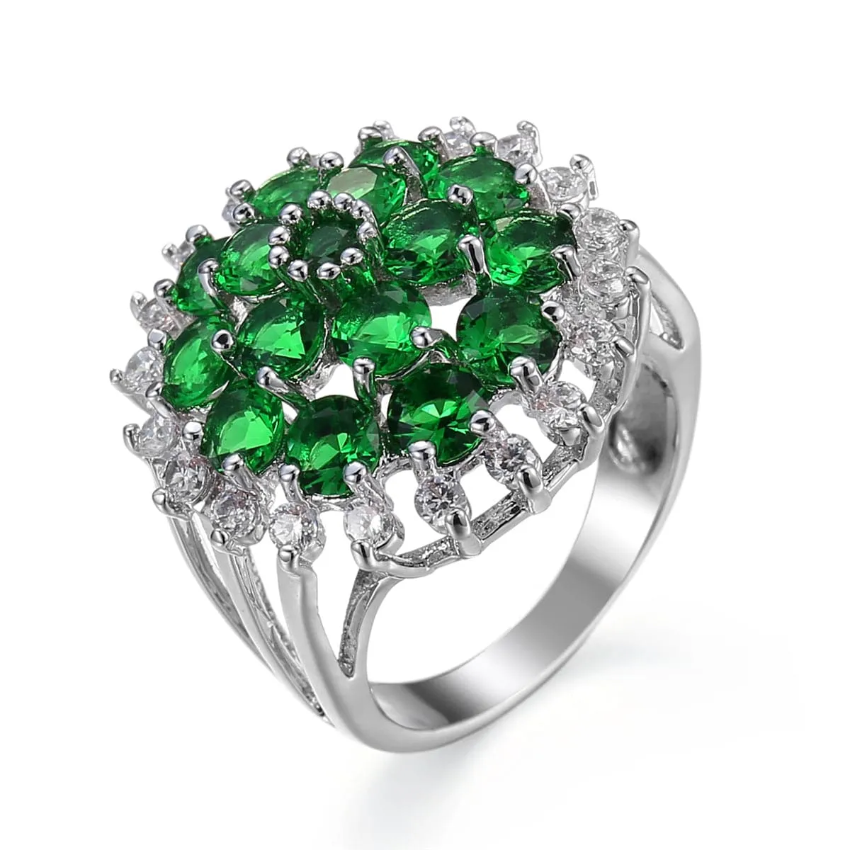 Green Cubic Zirconia & Crystal Sunflower Ring