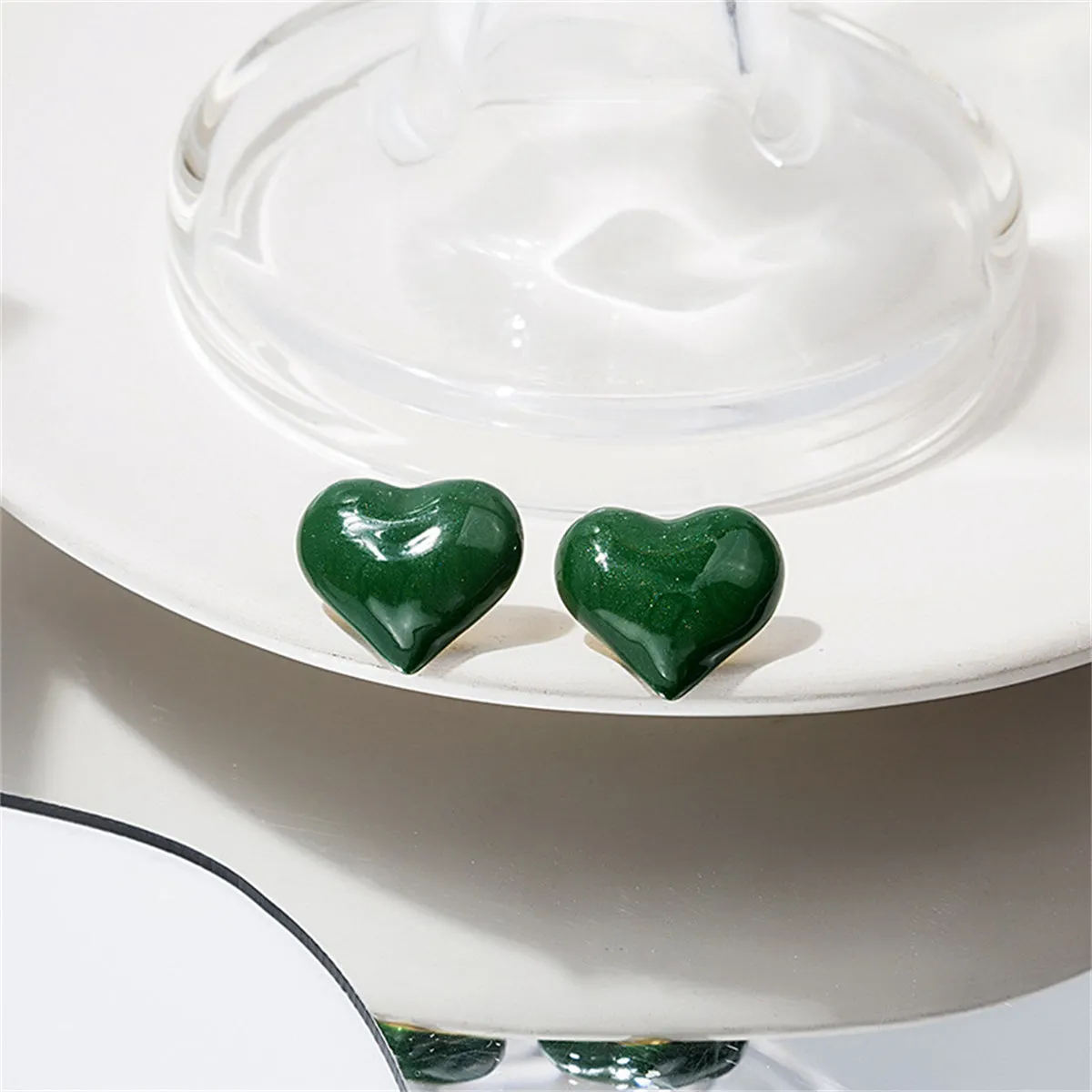 Green Enamel & 18K Gold-Plated Heart Stud Earrings