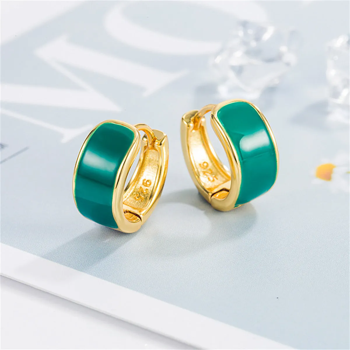 Green Enamel & 18K Gold-Plated Huggie Earrings