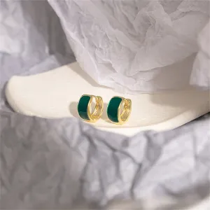 Green Enamel & 18K Gold-Plated Huggie Earrings