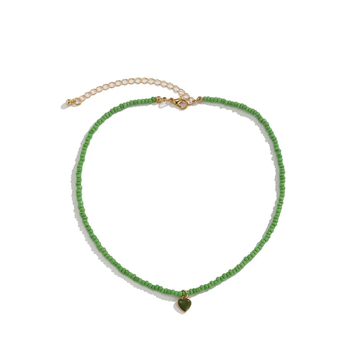 Green Howlite & Green Enamel Beaded Heart Pendant Necklace