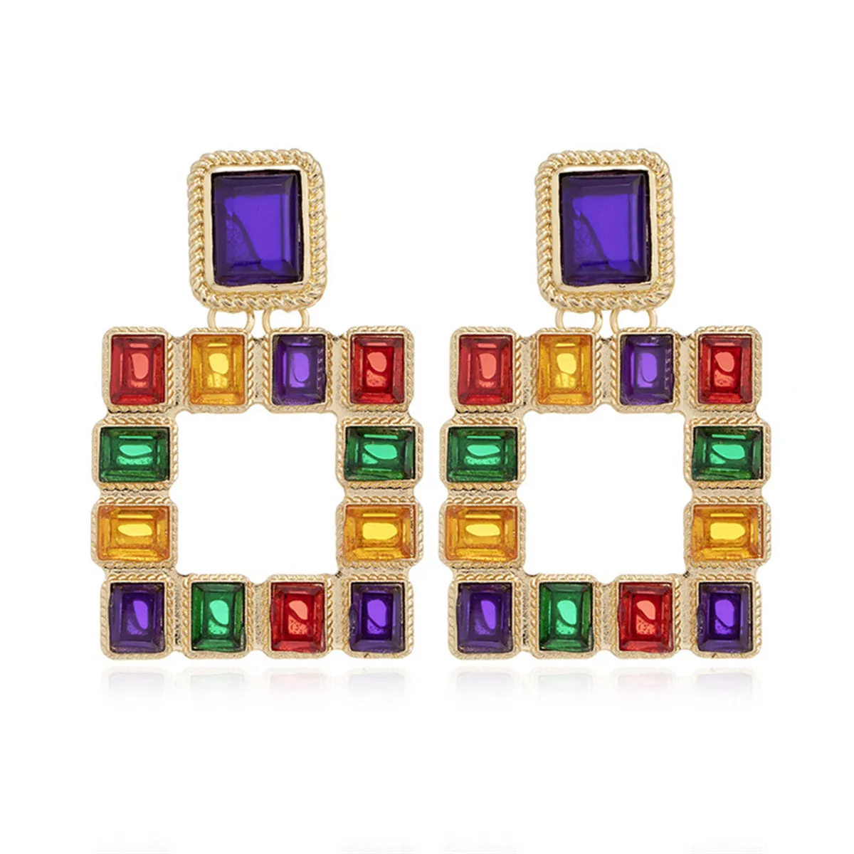 Green Multicolor Crystal & 18K Gold-Plated Square Drop Earrings