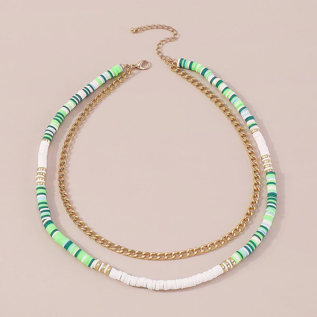 Green Polymer Clay & 18K Gold-Plated Layered Necklace