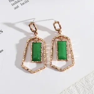 Green Quartz & 18K Gold-Plated Open Shield Drop Earrings