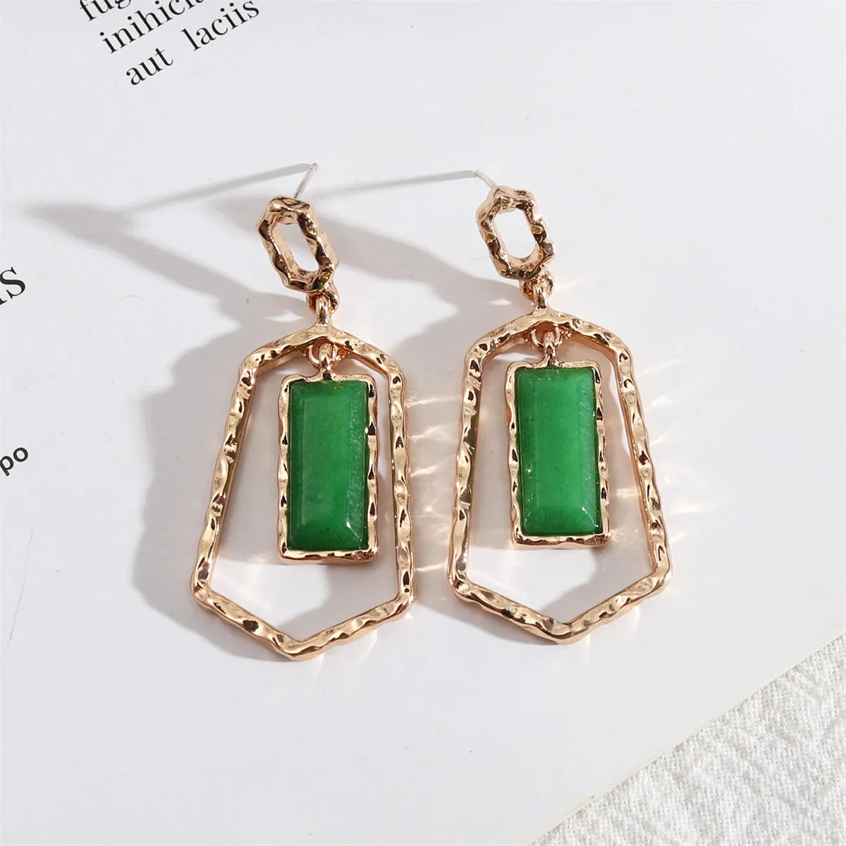 Green Quartz & 18K Gold-Plated Open Shield Drop Earrings