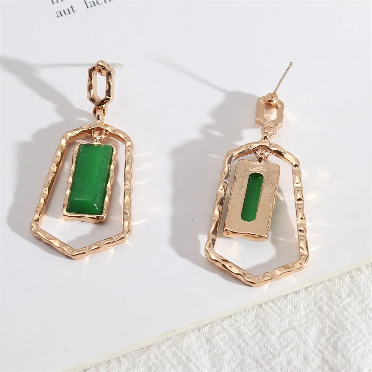 Green Quartz & 18K Gold-Plated Open Shield Drop Earrings