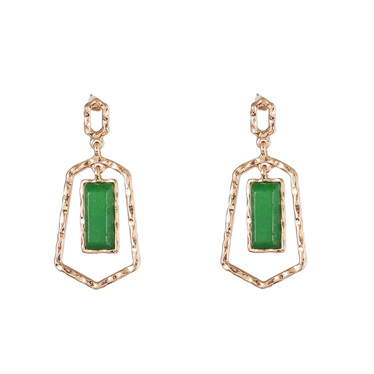 Green Quartz & 18K Gold-Plated Open Shield Drop Earrings