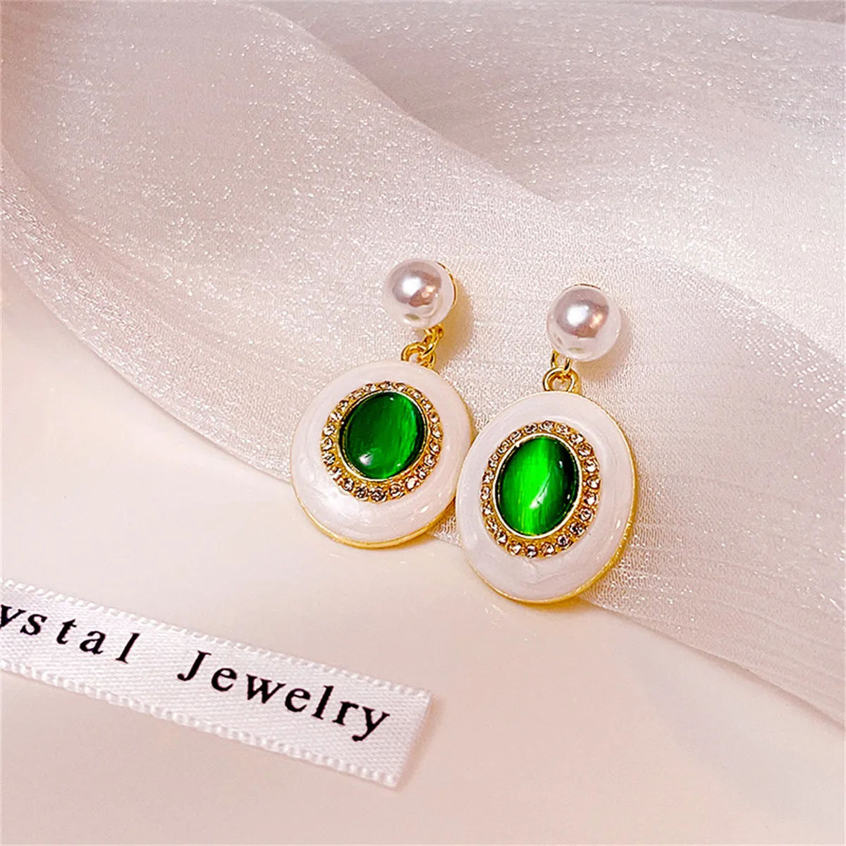 Green Quartz & Pearl 18K Gold-Plated Oval Drop Earrings