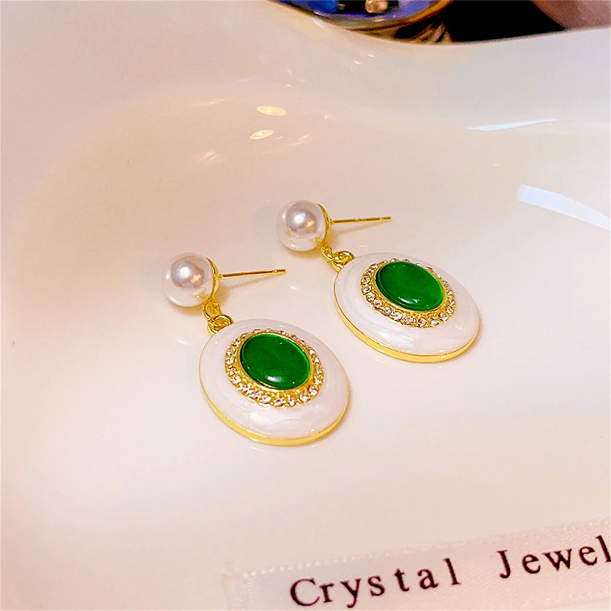 Green Quartz & Pearl 18K Gold-Plated Oval Drop Earrings