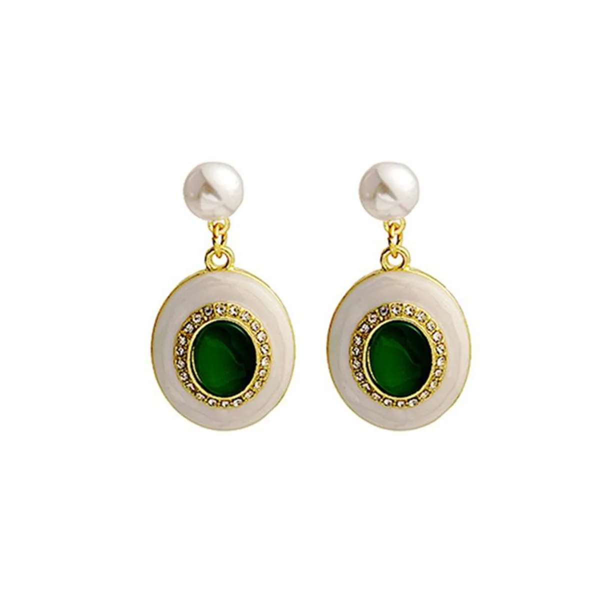 Green Quartz & Pearl 18K Gold-Plated Oval Drop Earrings