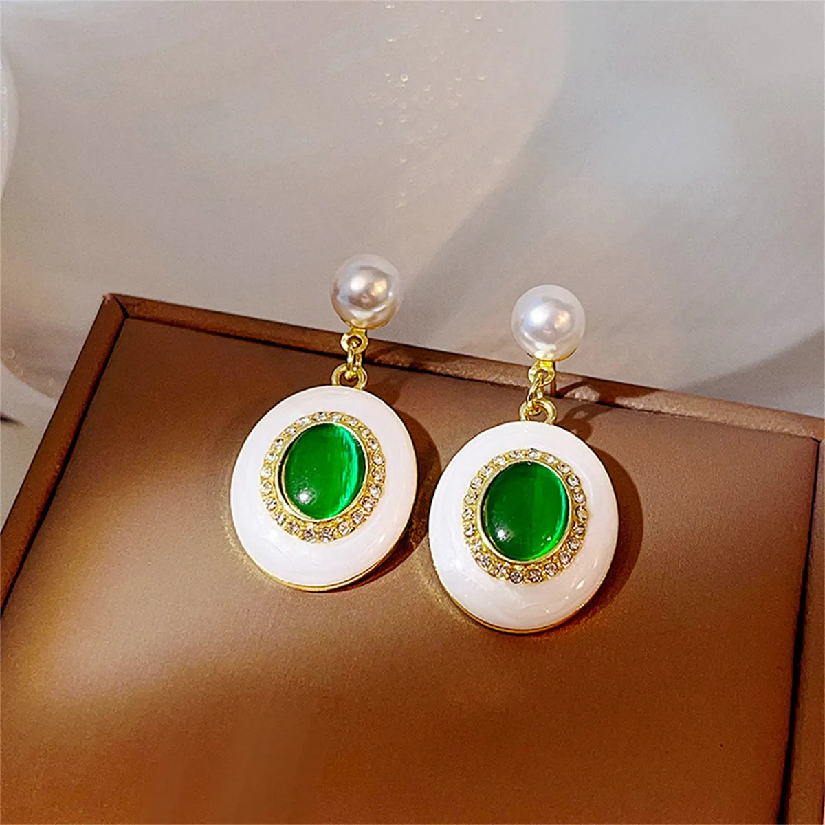 Green Quartz & Pearl 18K Gold-Plated Oval Drop Earrings