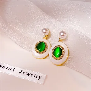 Green Quartz & Pearl 18K Gold-Plated Oval Drop Earrings