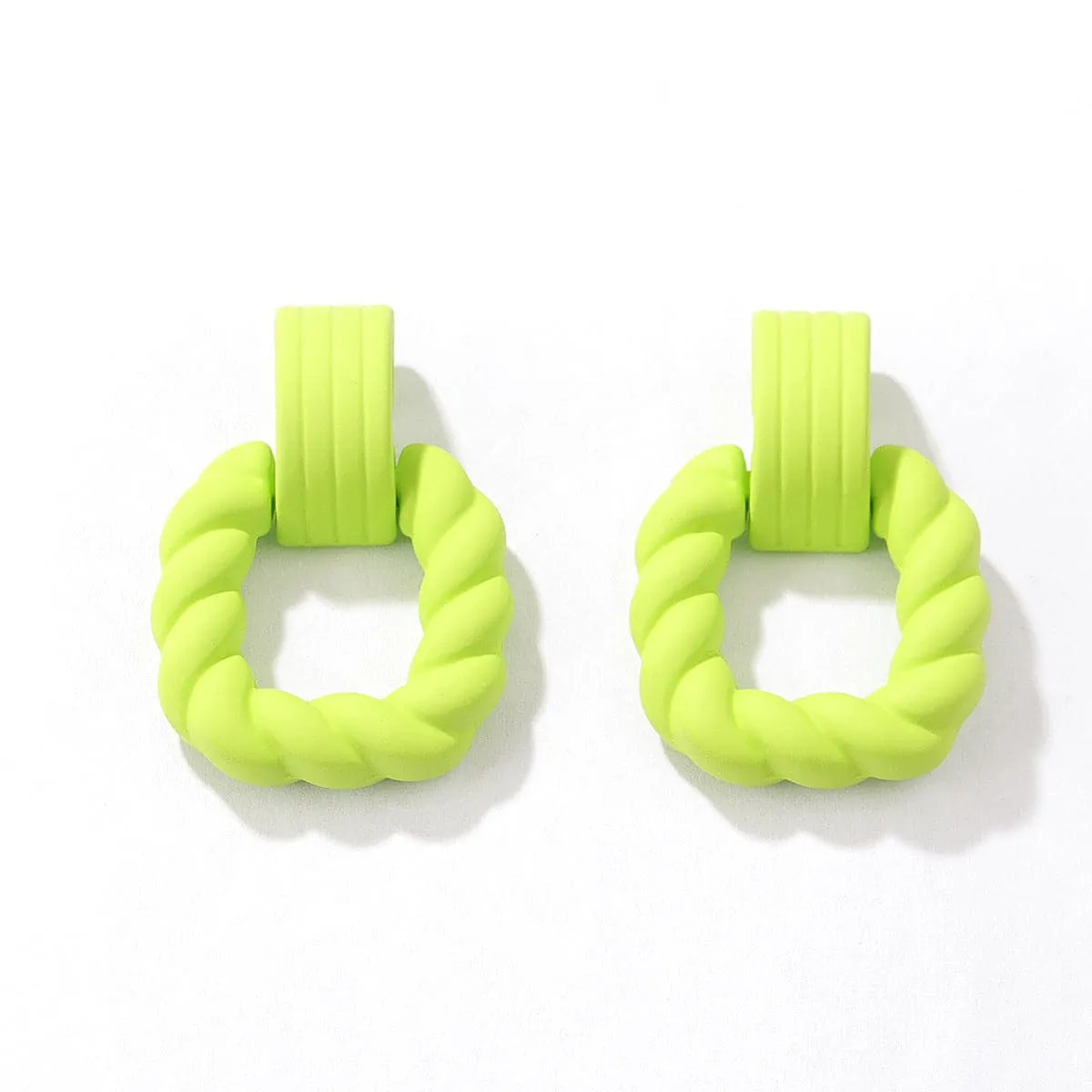 Green Resin & Silver-Plated Twine Square Drop Earrings