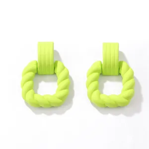 Green Resin & Silver-Plated Twine Square Drop Earrings