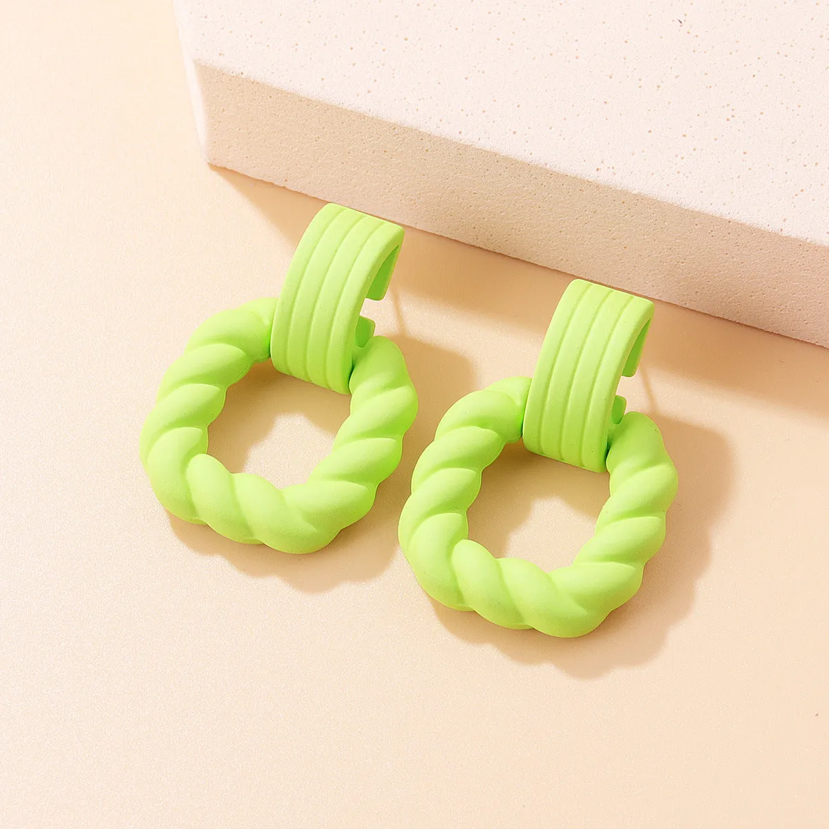 Green Resin & Silver-Plated Twine Square Drop Earrings