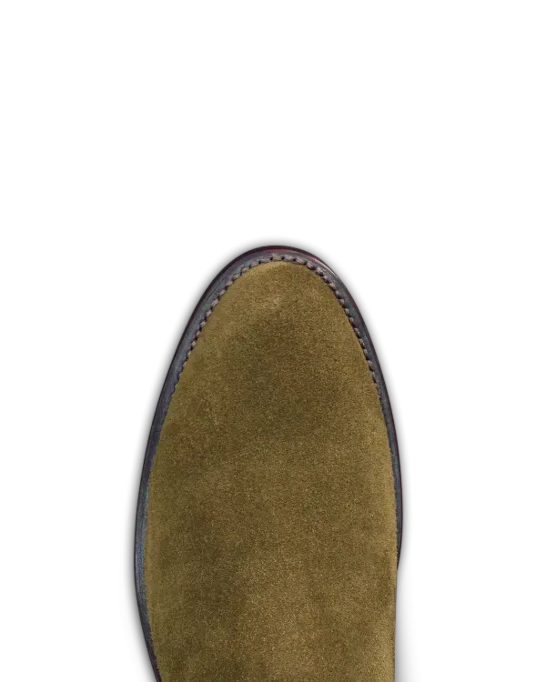 Green Suede Leather Barstow Slip On Zipper Western Cowboy Boots - Cowboy Boots