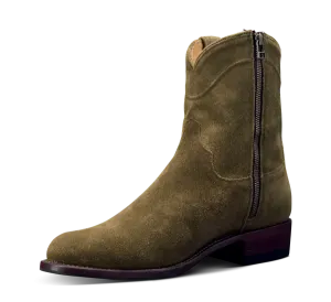 Green Suede Leather Barstow Slip On Zipper Western Cowboy Boots - Cowboy Boots