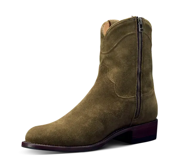 Green Suede Leather Barstow Slip On Zipper Western Cowboy Boots - Cowboy Boots