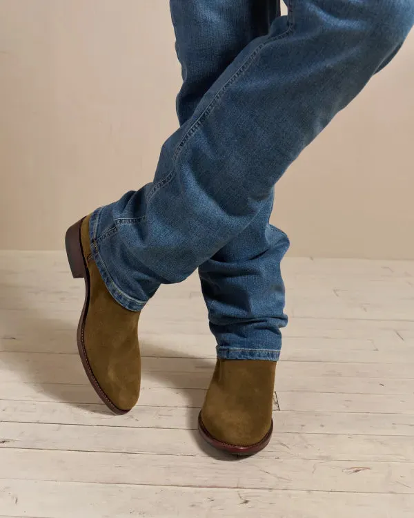 Green Suede Leather Barstow Slip On Zipper Western Cowboy Boots - Cowboy Boots
