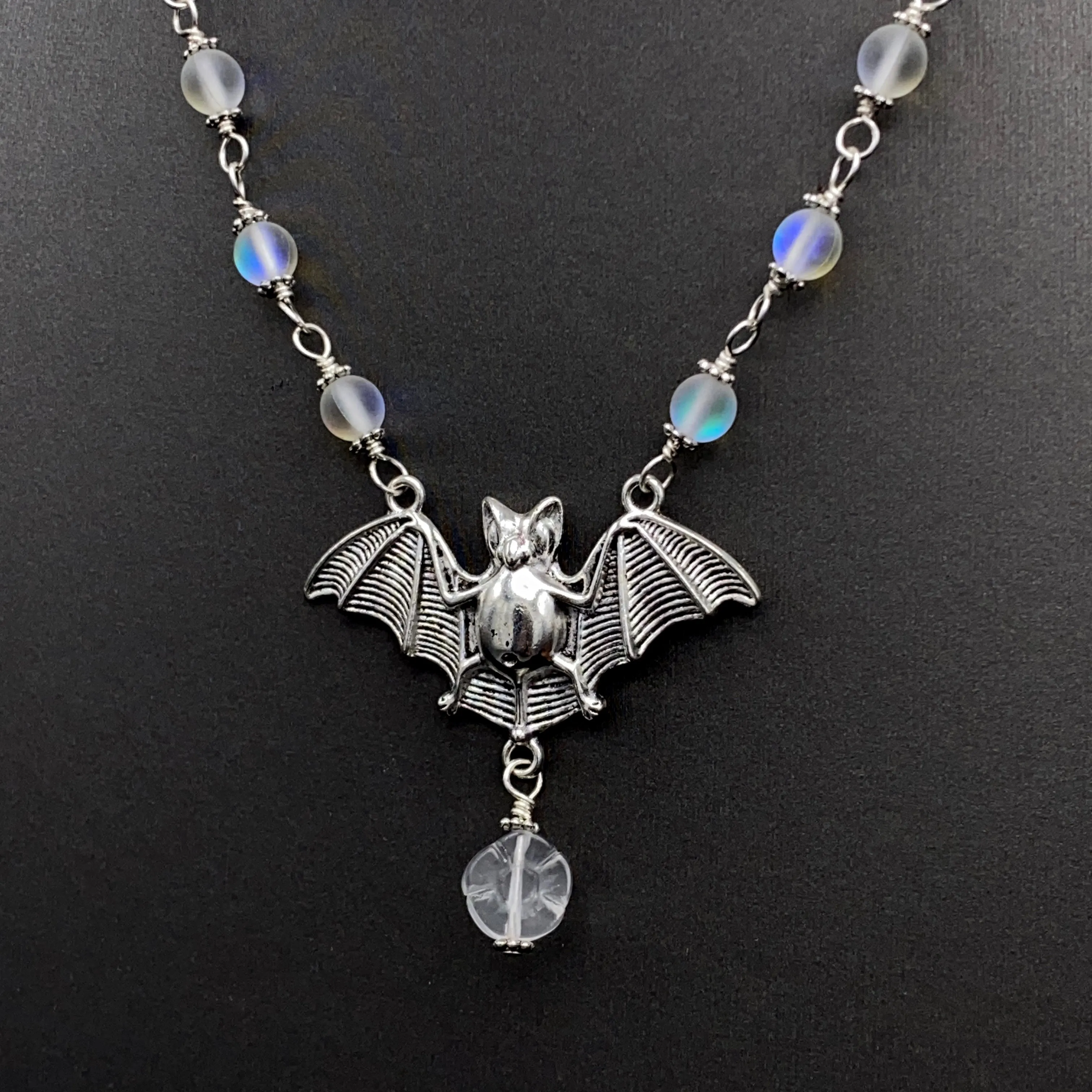 Halloween Bat with Quartz gemstone crystal Necklace