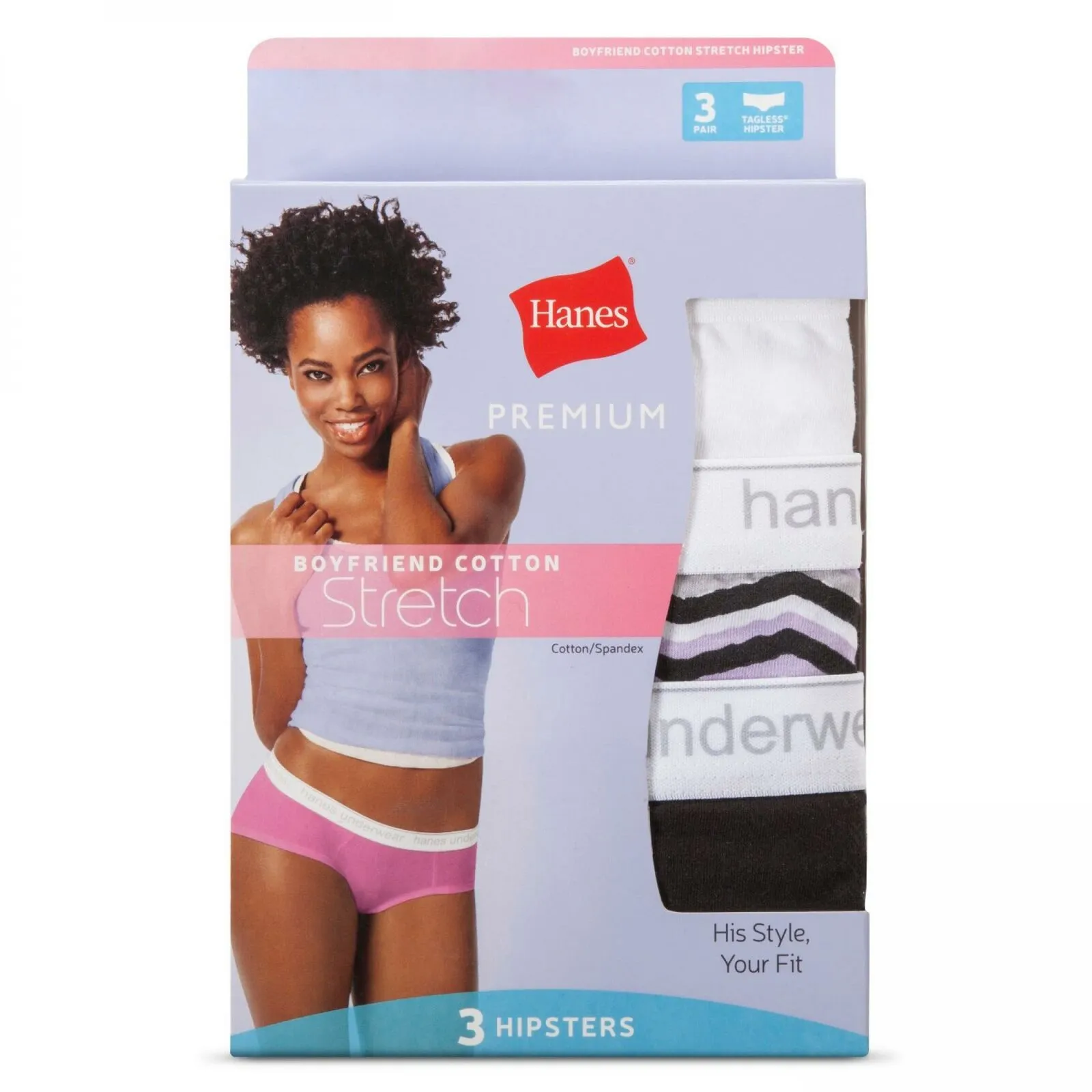 Hanes Premium Women's 3-Pack Boyfriend Cotton Stretch Hipster Underwear
