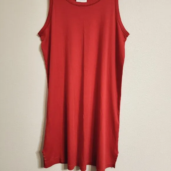 Hanro Women's V Neck Tank Dress Sleep Lounge Terracotta Color Slit Sz XS Cotton