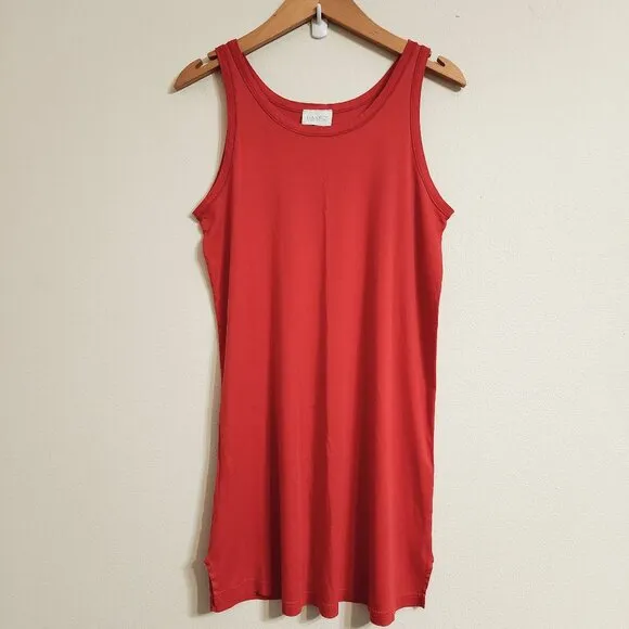 Hanro Women's V Neck Tank Dress Sleep Lounge Terracotta Color Slit Sz XS Cotton