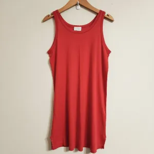 Hanro Women's V Neck Tank Dress Sleep Lounge Terracotta Color Slit Sz XS Cotton