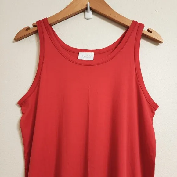 Hanro Women's V Neck Tank Dress Sleep Lounge Terracotta Color Slit Sz XS Cotton