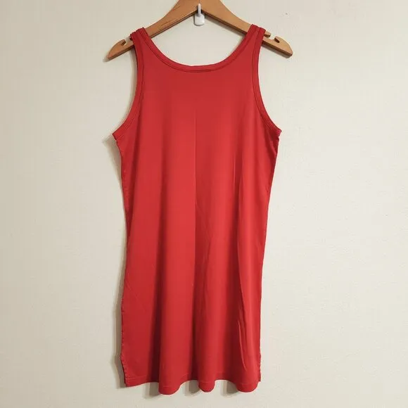 Hanro Women's V Neck Tank Dress Sleep Lounge Terracotta Color Slit Sz XS Cotton