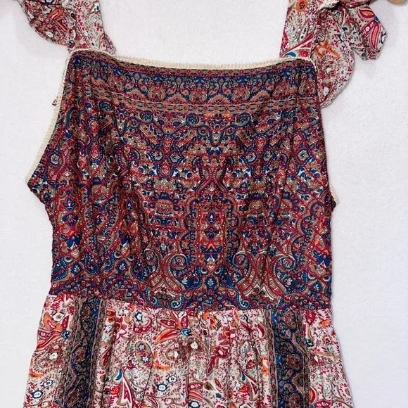 HAUTE HIPPIE Paisley Flutter Sleeve Tiered Ruffle Boho Maxi Dress Sz 6 NWOT