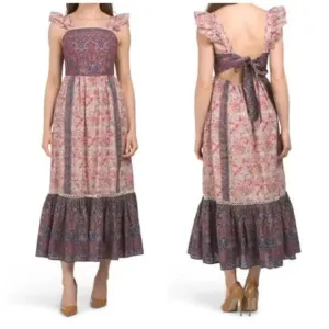 HAUTE HIPPIE Paisley Flutter Sleeve Tiered Ruffle Boho Maxi Dress Sz 6 NWOT