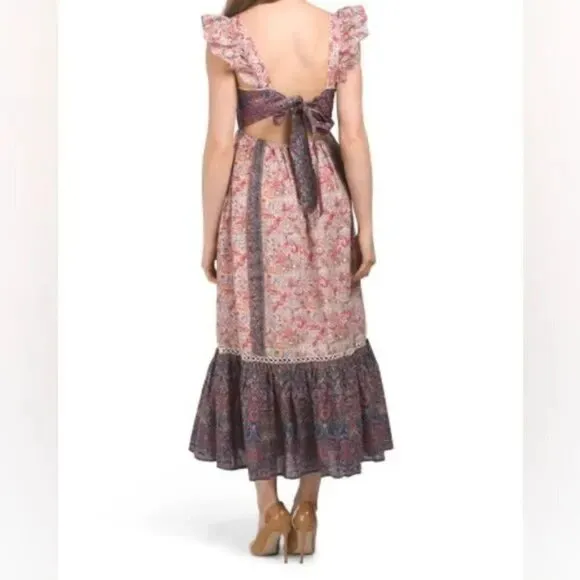 HAUTE HIPPIE Paisley Flutter Sleeve Tiered Ruffle Boho Maxi Dress Sz 6 NWOT