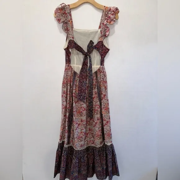 HAUTE HIPPIE Paisley Flutter Sleeve Tiered Ruffle Boho Maxi Dress Sz 6 NWOT